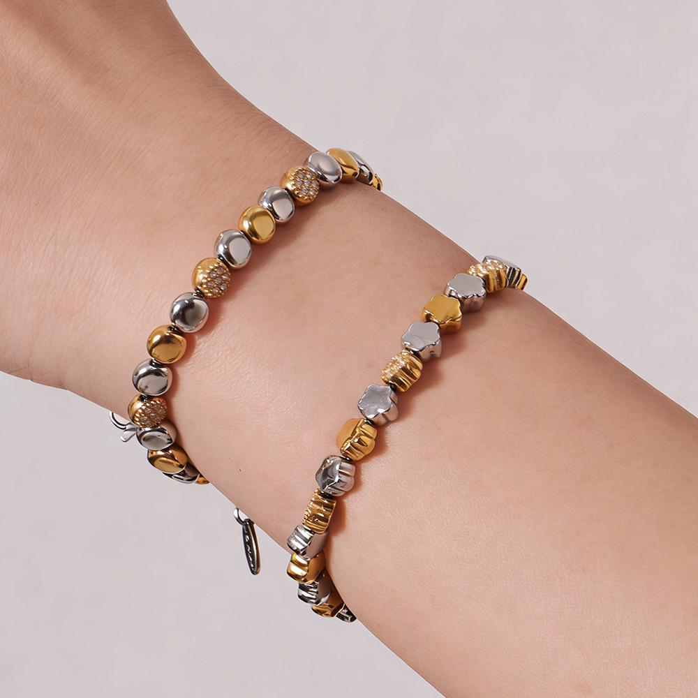 European & American Fashion Star Zirconium Necklace & Bracelet Set - Color-block Stainless Steel Jewelry