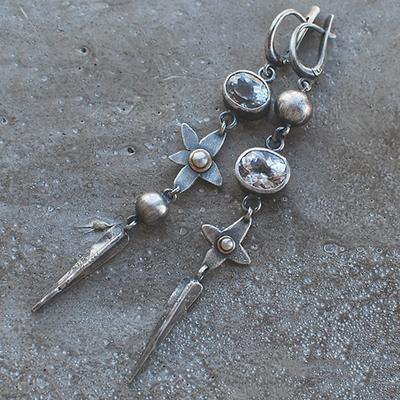 Nowa geometria poszycia starożytne srebrne długie kolczyki w kształcie gwiazdy Rhinestone eksplozja frędzli retro unikalne kolczyki