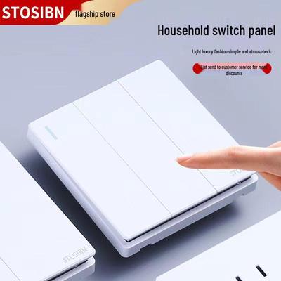 STOSIBN 86 Type Concealed Wall Switch & Multi-Socket Panel with Double Control, Five-Hole Design for Household Use.