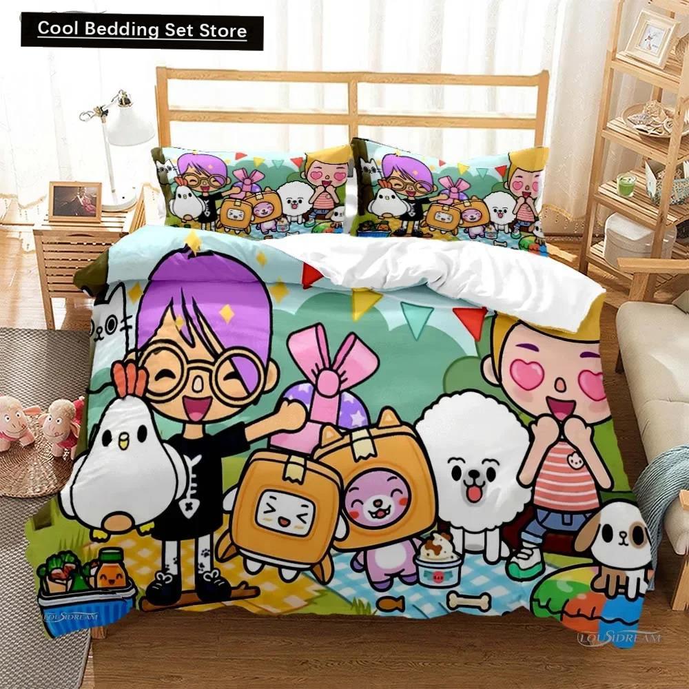 

L-Lankybox Анимационный Фильм Всесезонное Одеяло Мультяшный Чехол Комплекты Постельного Белья Мягкий Пододеяльник и Наволочки Односпальный/Двуспальный/Квинсайз/Кингсайз EU single(135x200cm)