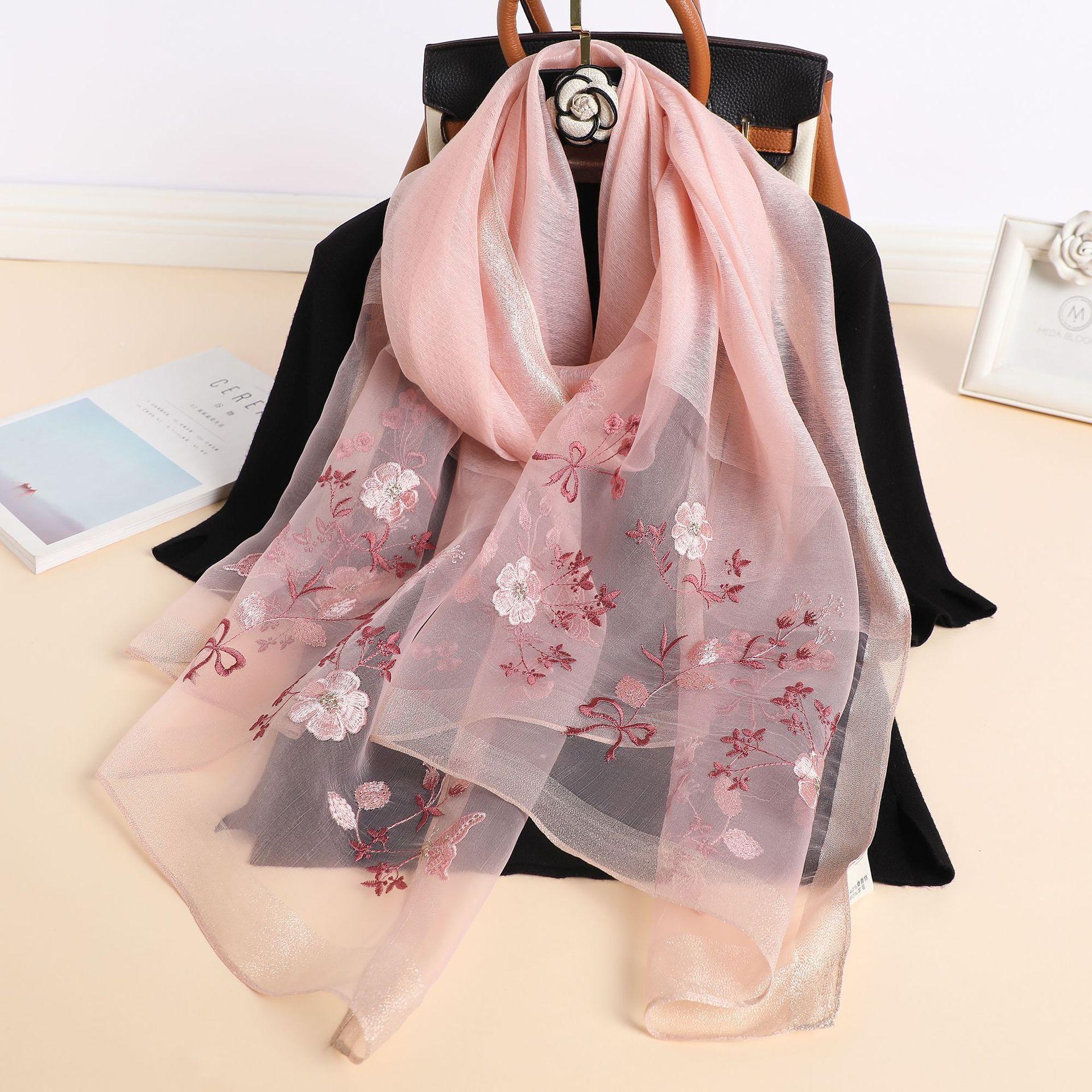 

Silk Women Scarf Warm Wool Shawls Lady Wraps Floral Pashmina Embroidery Scarves Foulard Hijab Long Female Hair Bandana 70x180cm