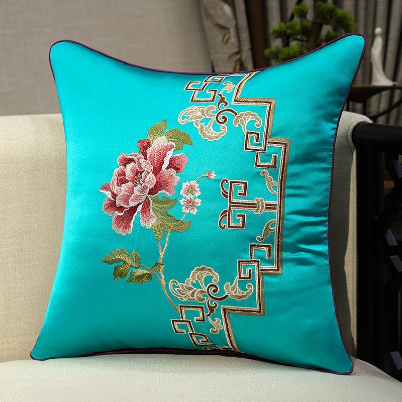 Chinese-style Embroidery Throw Pillow Redwood Sofa Cushion Cover Headboard Flowers Solid Wood Chair Lumbar Support Cushion Cover