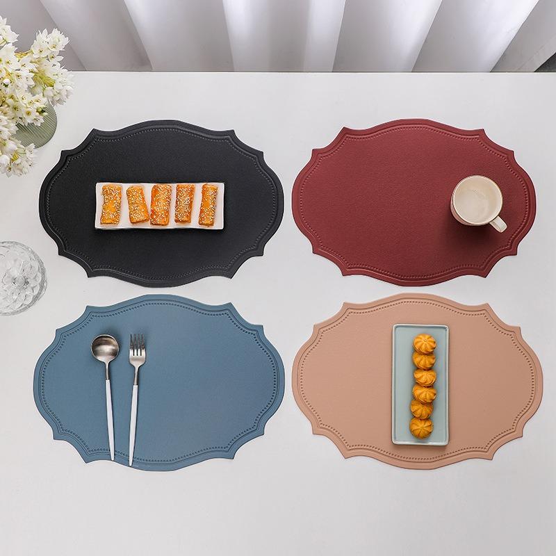 Vintage Irregular Placemat Heat Proof Mats Home Table Decoration Pot Holders Kitchen Waterproof Oil Proof Hot Fake Leather Pads