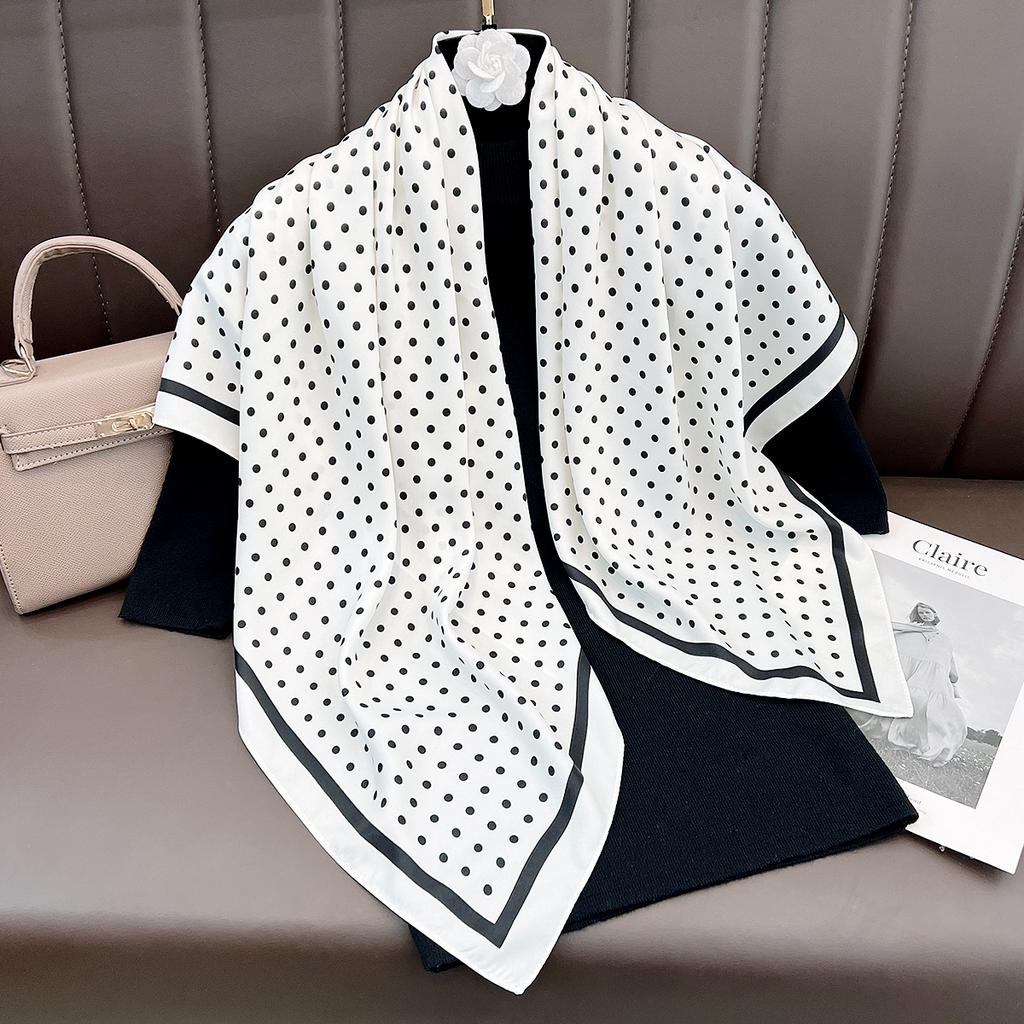 European simple black and white polka dot 91 simulated silk scarf women commuting versatile scarf suit shirt decoration