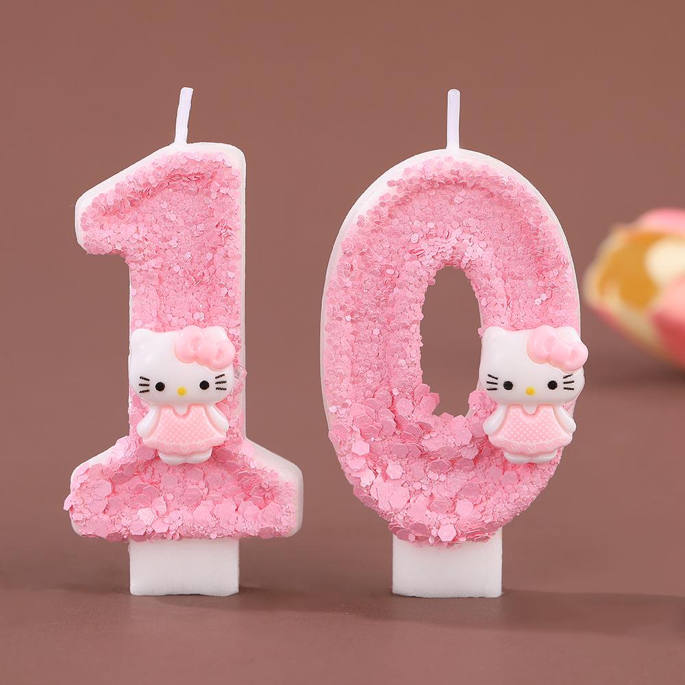 Hello Kitty Pink Skirt Birthday Cake Number Candles – Cute, Creative, Handmade Ornaments for Party Atmosphere