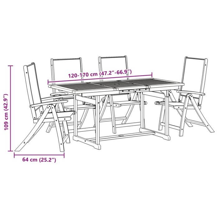 VidaXL Ensemble à manger de jardin 5pcs bois d'acacia solide textilène, ensemble à manger d'extérieur, meuble de salle à 3279310