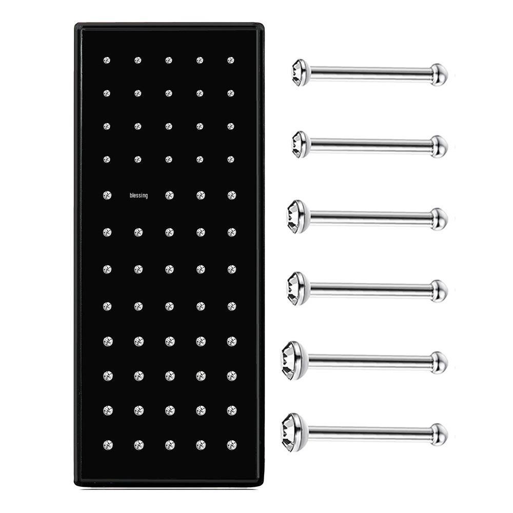 60pcs 1.8mm Stainless Steel Rhinestone Nose Studs & Ear Cartilage Jewelry