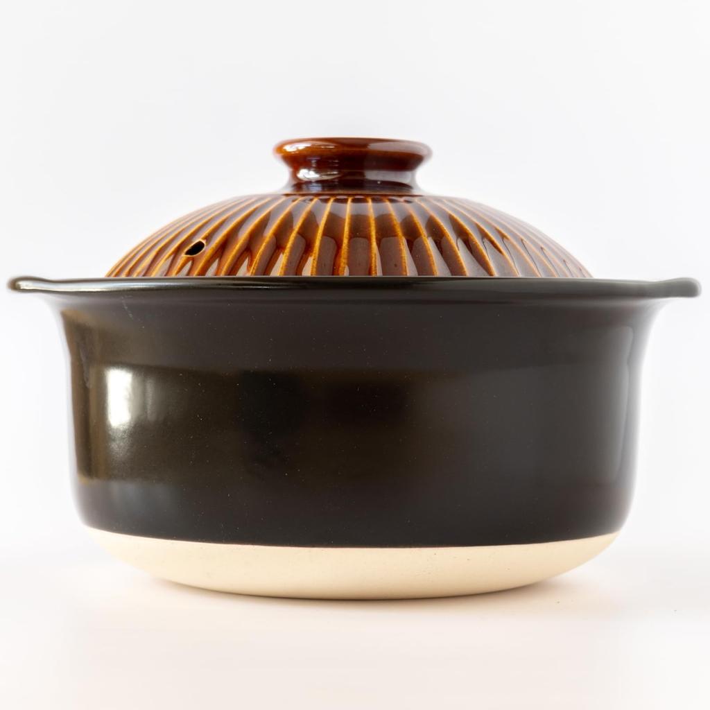 Ginpo Touki Banko-Yaki Chrysanthemum Rice Pot Donabe 3-Go, Double Lid, Direct Fire Safe, Ame Amber Brown Glaze, Japan 2025 Genuine