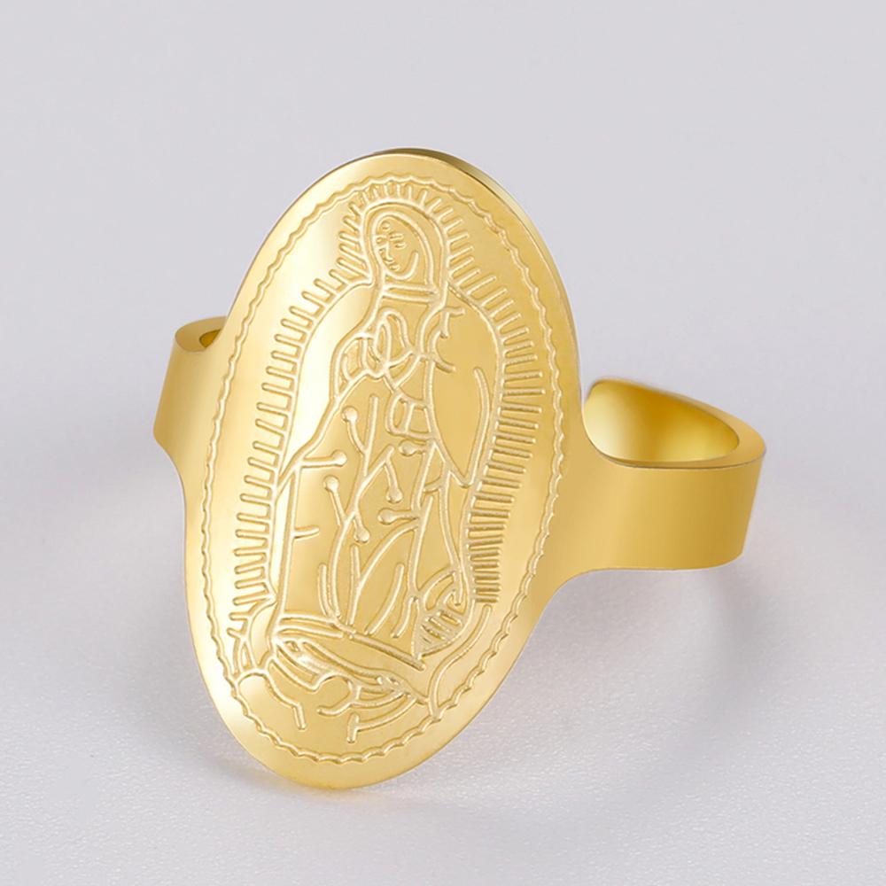 Dawapara Virgin Mary Ring Adjustable Holy Mother Mary Christian Gifts Blessing Protection Religious Ring Stainless Steel Jewelry