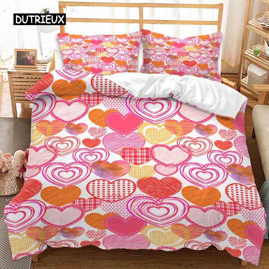 Pink Valentine's Day Love Heart Name Bedding Sets Single Double Size Fashion Flower Rose Duvet Cover for Bedroom Decorations