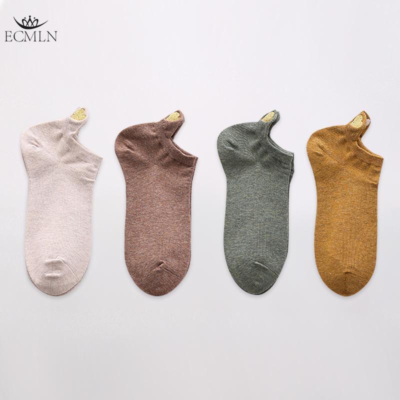4 perechi Lot șosete de bumbac pentru femei, culoare noutate, fete, drăguț, brodat cu inimă, casual, amuzant, șosete la gleznă, pachet