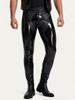 Fashion Men Pu Elastic Pants Latex Double Side Wear Men'S Pencil Pants Stage Dance Legging Slimming Tight Leg Pu Jeans Trousers