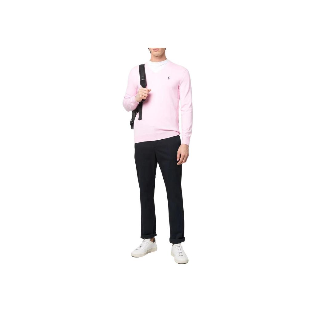 Polo Ralph Lauren Ss22 Vyšívané logo značky Kulatý výstřih Bavlna Dlouhý rukáv Pánský svetr Růžový 710744677048