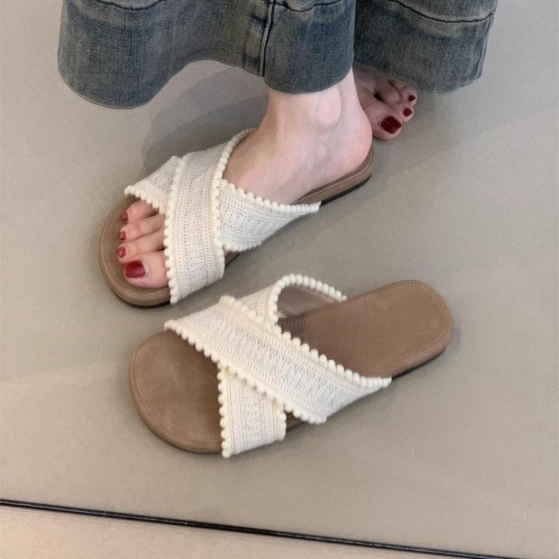 

Плетеные шлепанцы с перекрестными ремешками лето 2025 новинка нежные феи отпуск пляж прохладные шлепанцы 35