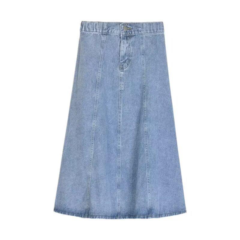 2024 Spring/Summer Women's High Waist Denim Midi Skirt - Slimming Casual Mid-Length In Dark Blue