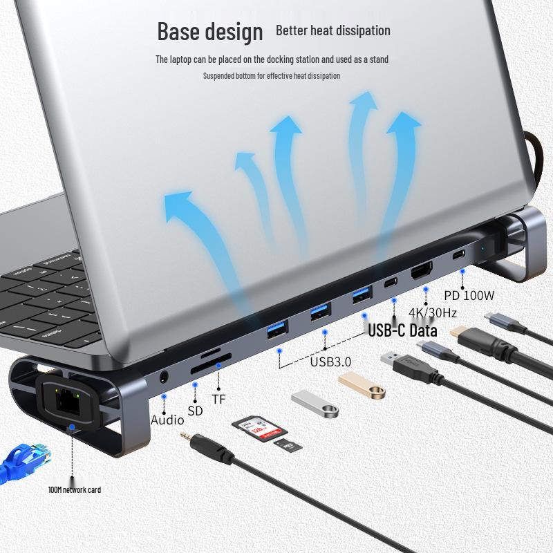 10-in-1 Type-C Folding Laptop Dock & Multi-Port Hub Stand