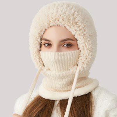 Yousheng Knitted Headgear Solid Color 3-in-1 Women Knit Hat Scarf Face Guard Windproof Skiing Hiking Fleece Lined Winter Headband