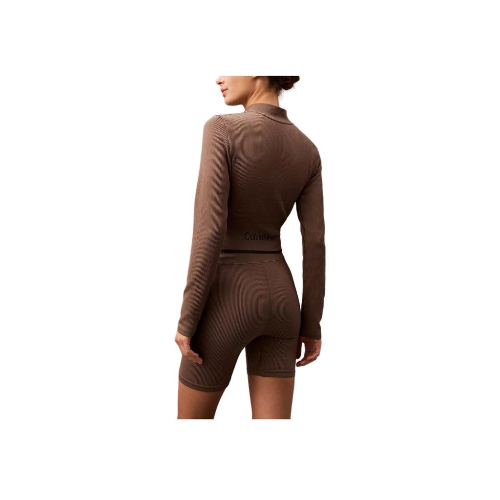 Calvin Klein Short Slim Fit Stand Collar Long Sleeve Jacket Women jackets Khaki 404F406-030