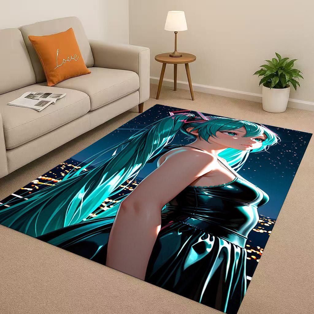 3D Kawaii M MIKU Music Cartoon Girl Living Room Non Slip Area Rug Carpet for Bedroom Playroom Sofa,Easy Clean Home Decor Doormat
