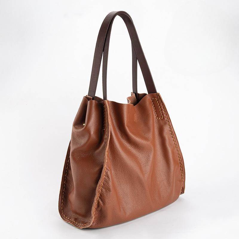 Top-grain Leather Large Tote Bag, Large-capacity Commuting Bag, Women's Leather Bag, Minimalist Style, Single-shoulder Underarm Bag for Women