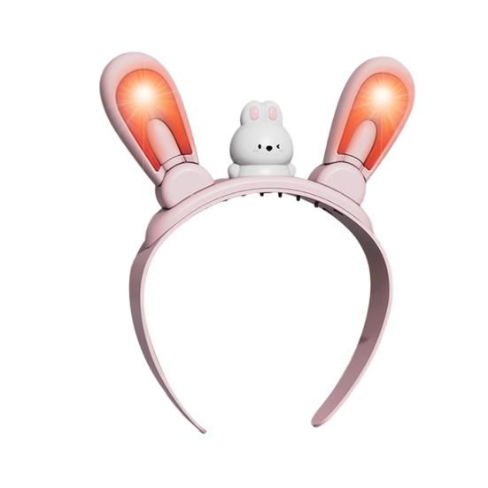 Bunny Ear Headband with Color-Changing Lights Rechargeable Movable Swinging Ears Hairband for Fun
