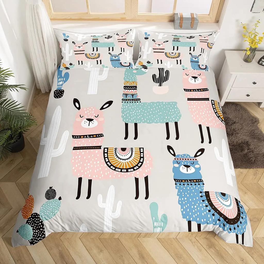 Duvet Cover Kids Teens Gifts Cute Cartoon Alpaca Llama Cactus Printing Bedding Animals Cover Bedroom Decorative Duvet Cover