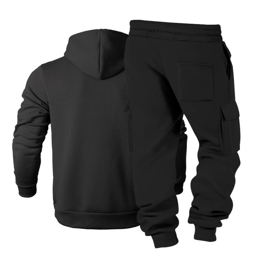 Lässiger Sportanzug für Herren: Kapuzen-Sweatshirt mit Kordelzug, Knopfleiste und Farbblockdesign mit Jogger-Taschen