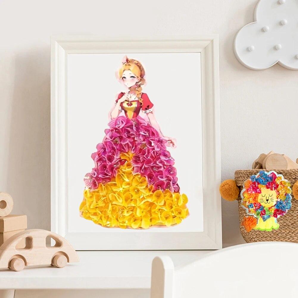 Painting Sticker DIY Craft Toys Kid Art Girls Poking Princess Dress Handmade Magical Children Gifts DIY Poke Toy
