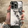 Chinese Style Ink Painting Art Soft Phone Case For iPhone 15 16 17 Air 14 Pro Max 16E Plus 13 12 Mini Plating Anti-Fall Fundas