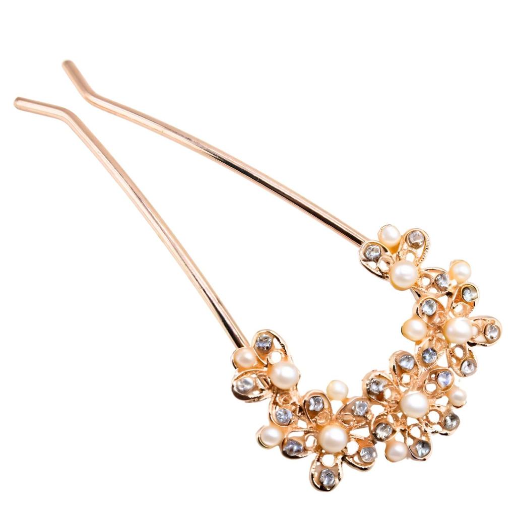 Kanzashi Hair Ornament for Japanese Clothing and Pearl and Antique Flower Design in Pink Gold [Miaomyao] U-Shaped Yukata,