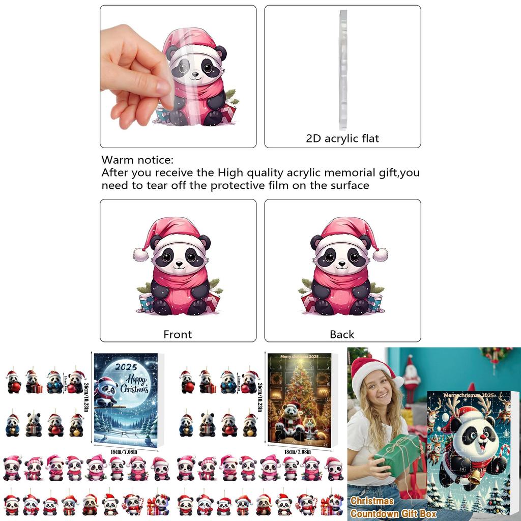 Christmas Countdown Advent Calendar With Cute Panda Figurines And Acrylic Material For Celebrations