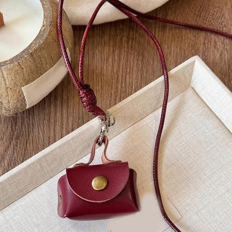 Vintage Robuster Leder-Halsbeutel zur Aufbewahrung von Kopfhörern und Münzen Kleine Lange Designs für Modische Frauen Damen
