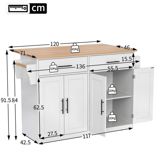 Serving Trolley with Folding Table Top, 120x46(70)x91cm, White, with Castors And Interchangeable Wooden Legs, Ideal for Kitchen And Dining Room