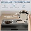 Elevated Dog Bowl, Slow Feeder, Stainless Steel, Storage Drawer, 60 x 30 x 35 cm, Grey