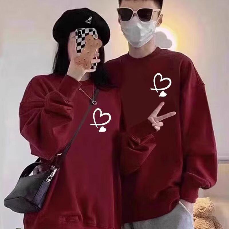 2025 New Couple's American Style Round Neck Loose Print Hoodie with Plus Velvet for Autumn/Winter