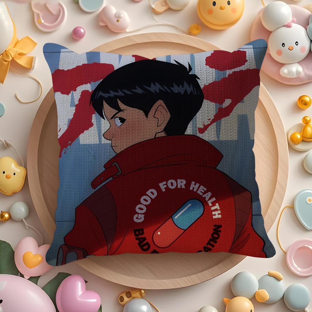 A-Akira Japan Cartoon Anime Cushion Cover Natural Linen Organic Fabric Double-Sided Printing Sofa Home Decor Gift Pillow Cover