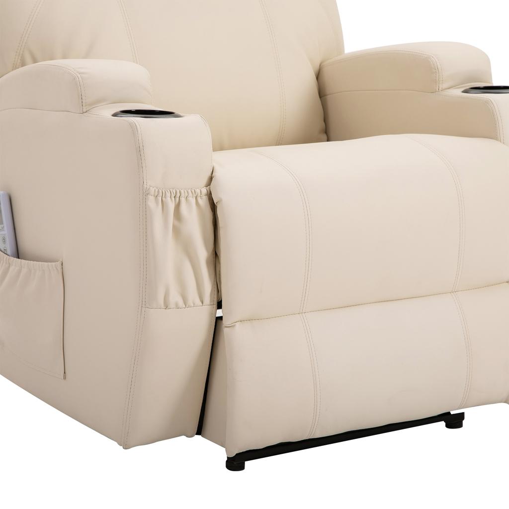 Luxury Reclining And Massage Armchair Electric Footrest Synthetic Leather Cream