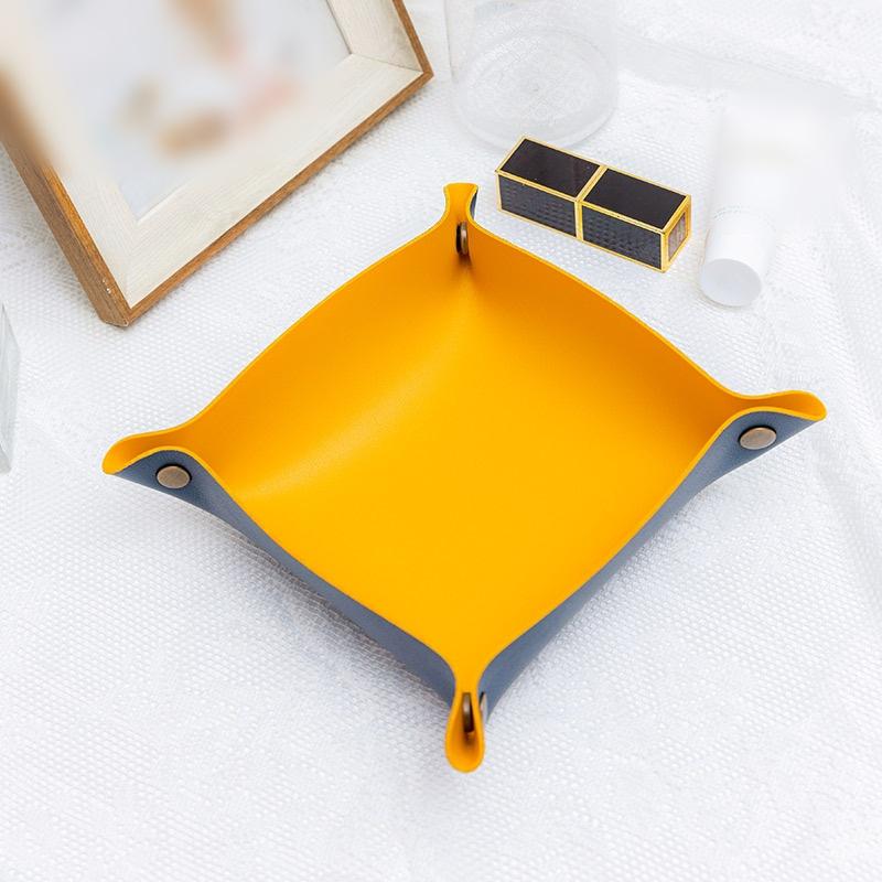 1PC 25x25cm Nordic Style Leather Storage Tray Desktop Organizer For Key Jewelry Cosmetic Storage Box Folding Organizer Home Deco