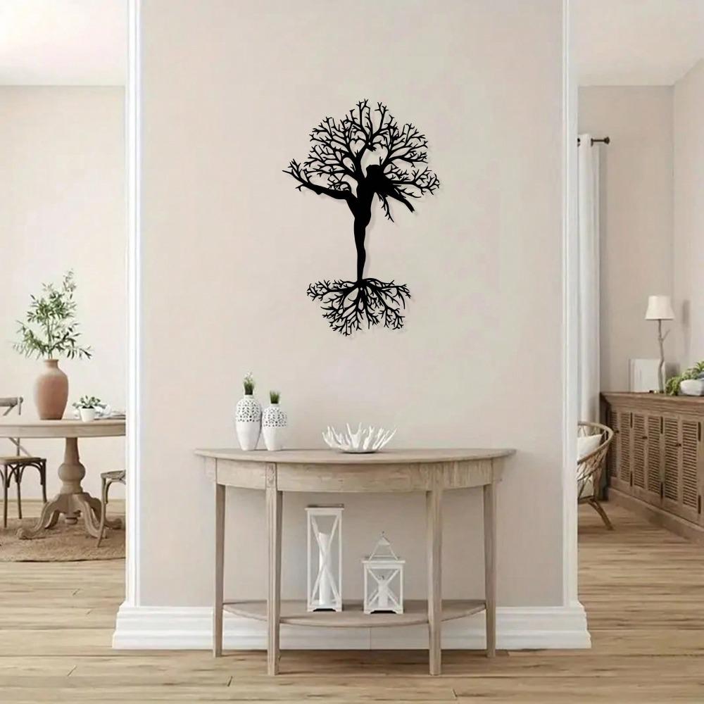 Vintage Tree and Woman Metal Wall Art Rust Proof Iron Silhouette Christmas Yard Decoration Unique Gift for Art Lovers
