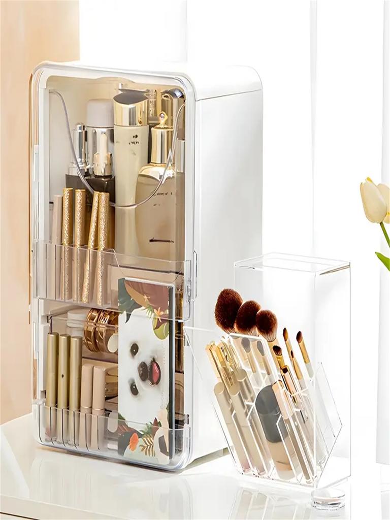 1 Stück Klarer Acryl Make-up Pinselhalter - Verstellbarer Kosmetik-Organizer für Schminktisch, Schreibtisch-Aufbewahrungsbox mit Fächern, Bohrfrei