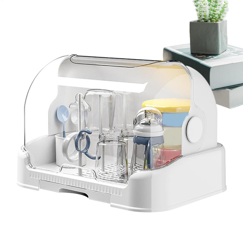 Baby Bottle Drying Rack Toddler Bottles Storage Box Dustproof Bottle Storage with Removable Drip Tray Durable Countertop Rack