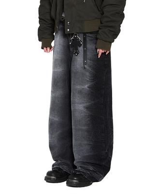 AAKAM Side Wrinkle Washed Denim Pants (Black)