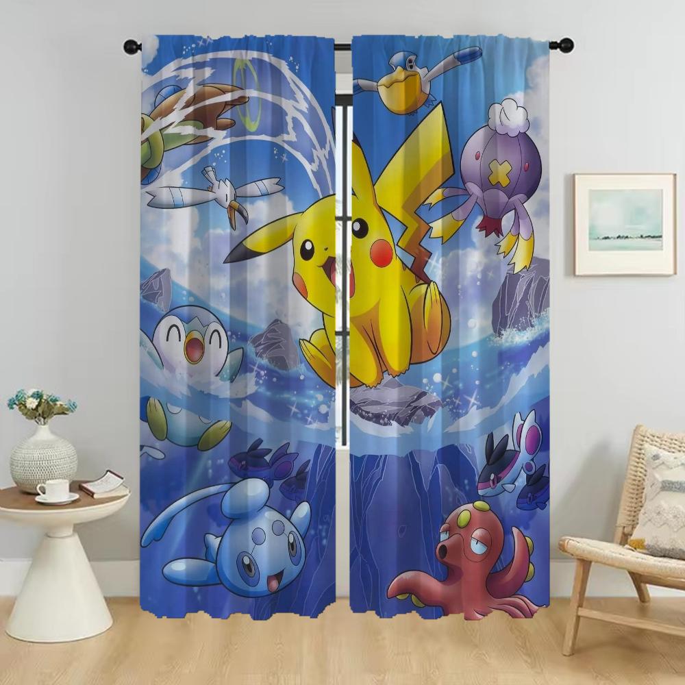 P-pokemones Hjemme Interiør Gardiner for Kameragardiner Barnerom Vindusgardin for Rom 2 Panel Persienner Halloween Dekorasjon