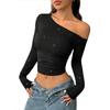European Hot Girl Rhinestone Off-Shoulder Long Sleeve Knit T-Shirt - 2025 Spring Slim Fit Top