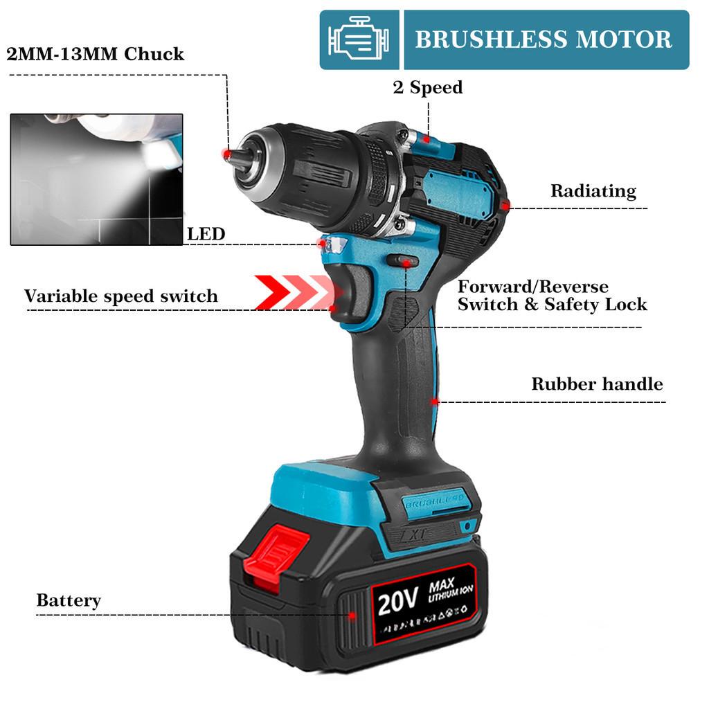 2 SET/ 3 SET/ 4 SET/ 6 SET Household Rechargeable Power Tool Combination With Two Battery Brushless Cordless Tool Sets Portable Electric Combo Kits