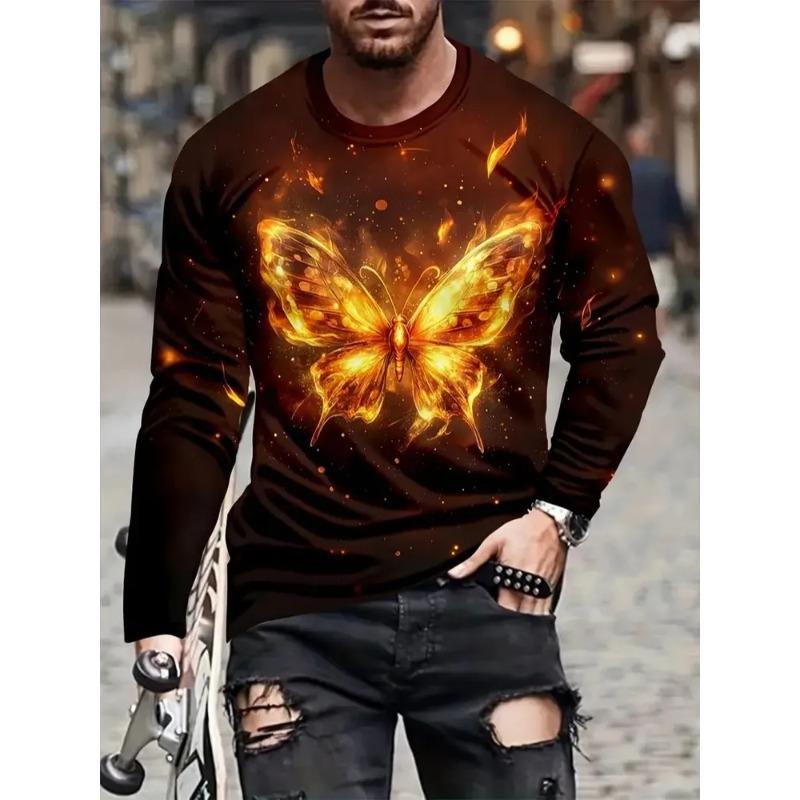 Herren 3D-Druck Crew-Neck Langarm-T-Shirt