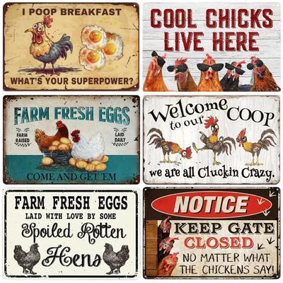 Crazy Chicken Coop Cedule Retro kovová uvítací plaketa Legrační statek Ideální pro kurník nebo kuchyni Ideální dárek na zeď