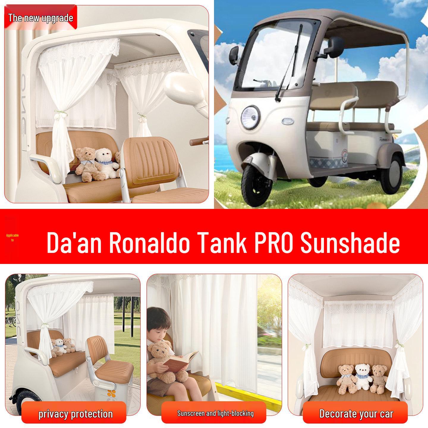 Daan Ronaldo PRO Electric Tricycle Sunshade Curtains & Decorative Accessories Candy Rainbow 3-Piece Set Sunshade with Tulip Ties