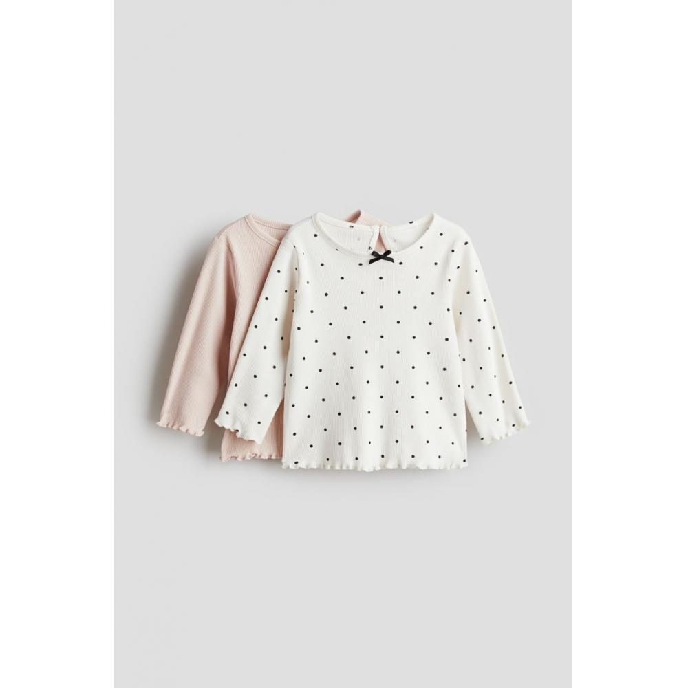 

Комплект из 2 предметов из трикотажного топа в рубчик HM Light Pink Dot