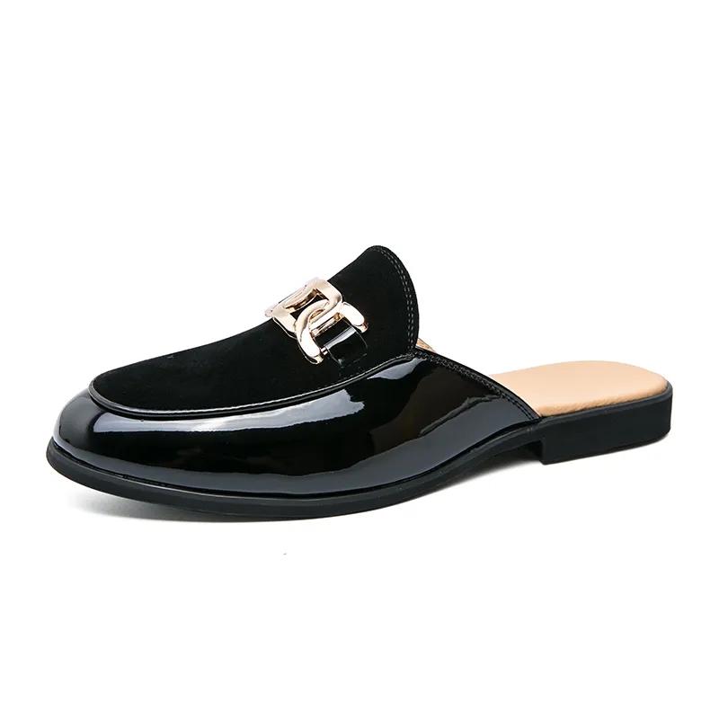 

Мюли Мужские кожаные туфли Летние повседневные тапочки Сандалии Мужские туфли Мужские лоферы Модные мужские туфли на плоской подошве Мокасины Черные Zapatos 5.5 чёрный